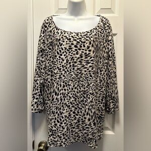 JM Collection Animal Print Blouse in Black and Cream